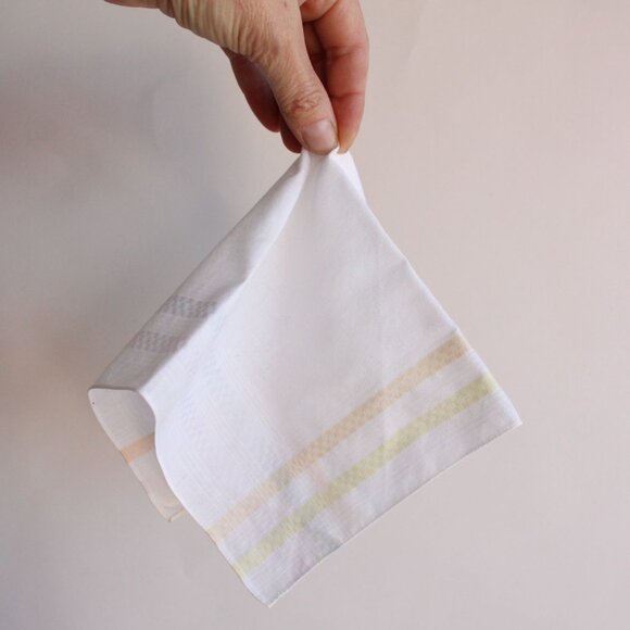 Vintage Cotton Handkerchief, White With Pastel Blue, Pink, Yellow and Orange - Picture 10 of 11